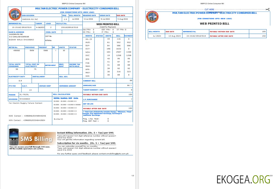 Modèle Word et PDF de facture de services publics d'entreprise PAKISTAN MULTAN ELECTRIC POWER template Modèle Word et PDF de facture de services publics d'entreprise PAKISTAN MULTAN ELECTRIC POWER template